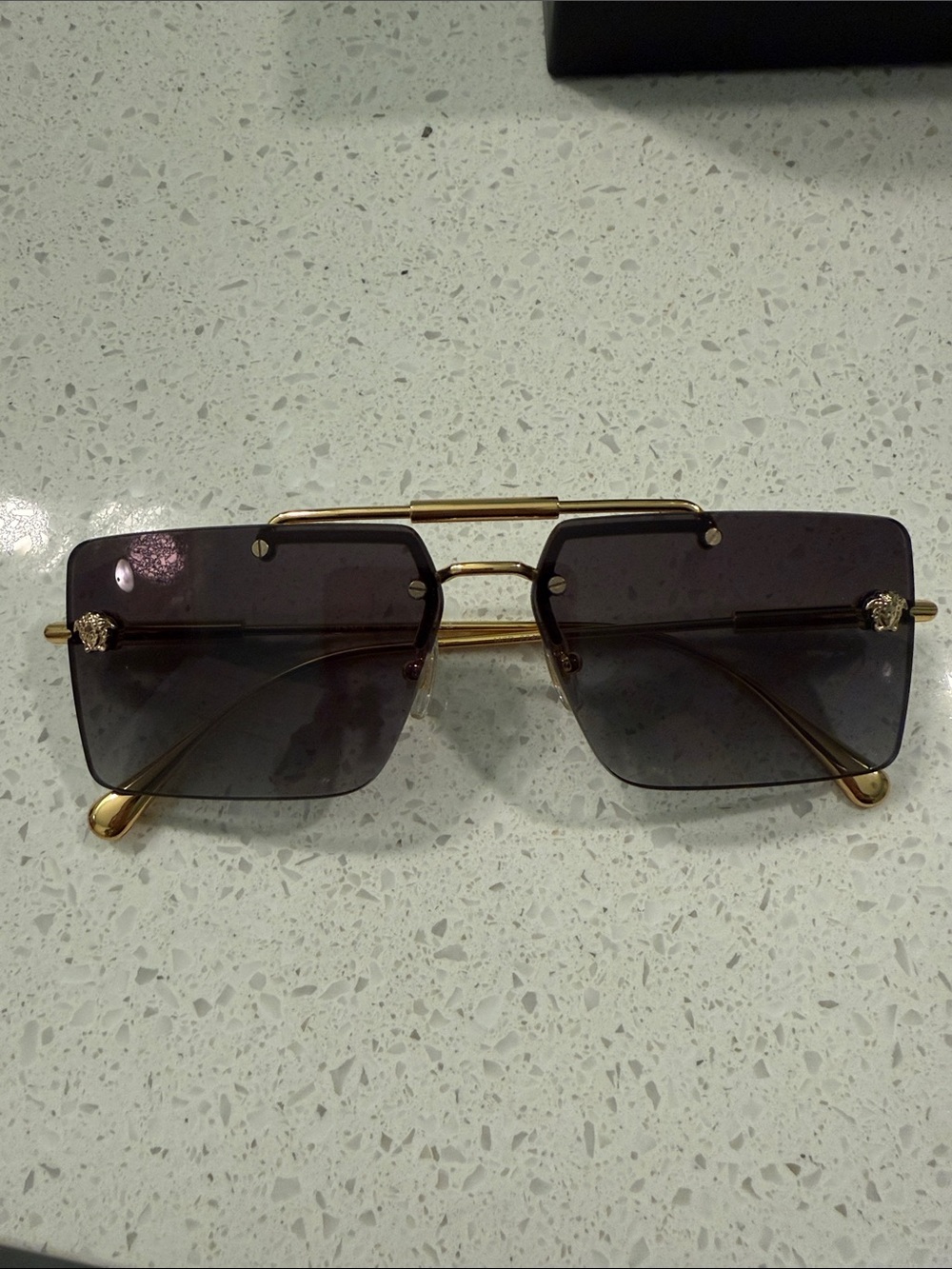 Versace Gold Frame Sunglasses with Dark Gradient Lenses and Medusa Accents - Picture 2 of 7